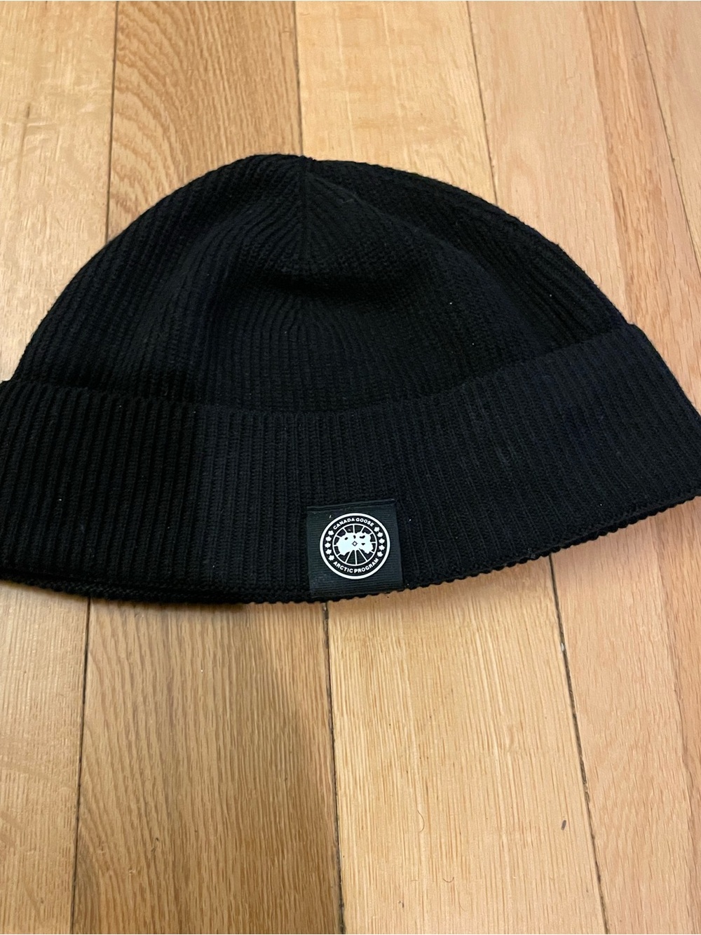 Canada Goose Black Ribbed Knit Beanie Hat